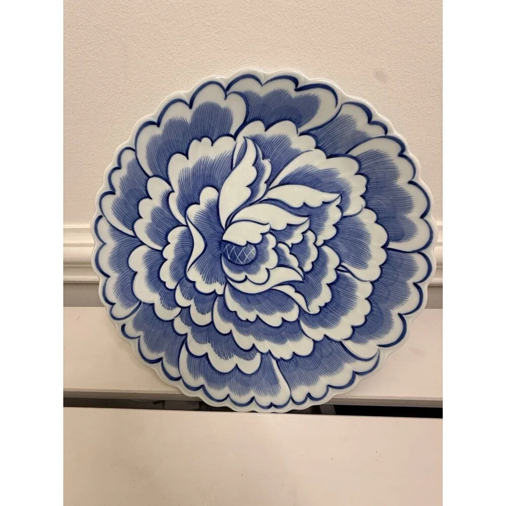 Hiroko Koshino Nikko Japan Blue White Peony Floral Porcelain